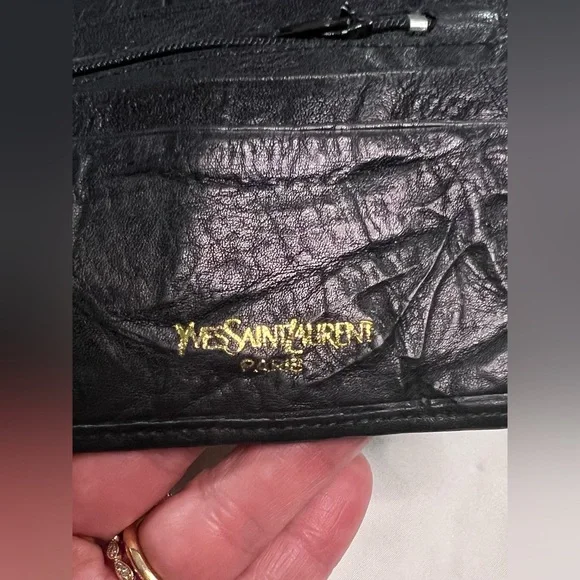 VINTAGE Yves Saint Laurent YSL Calf Leather Crinkle Bifold Wallet Antique Rare - Picture 12 of 15